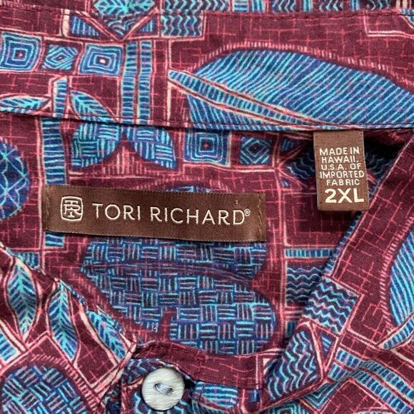 Tori Richard Shirt Hawaiian Printed Red Multicolored Tropical Palm Aloha XXL - Picture 7 of 9